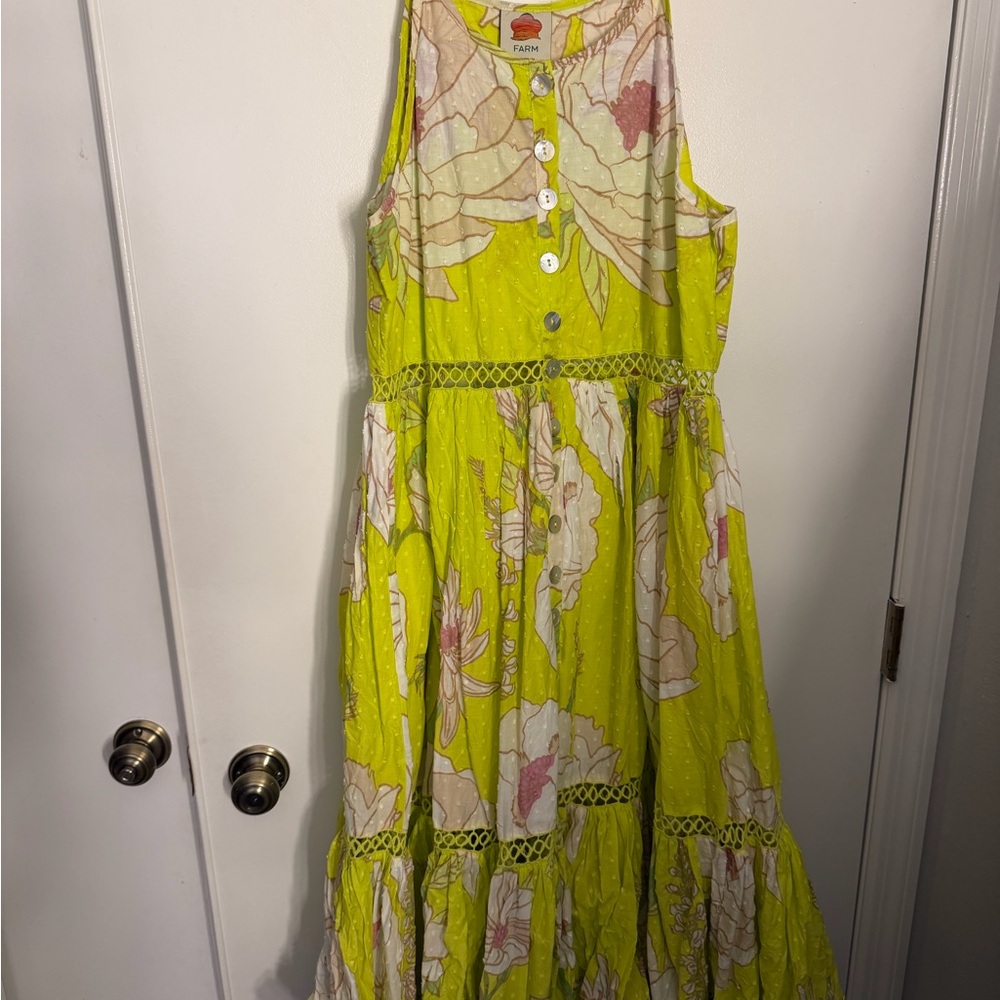 FARM Rio Neon Lime Floral Maxi Dress